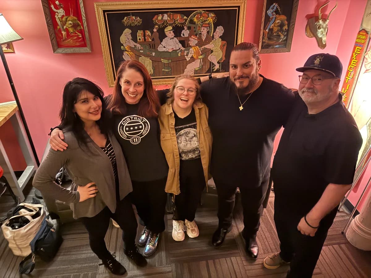 Katie Mark, Yarnmaze, Dimitri Venice, Ron Bloom, and Kat Diaz at Hecklers Happy Hour